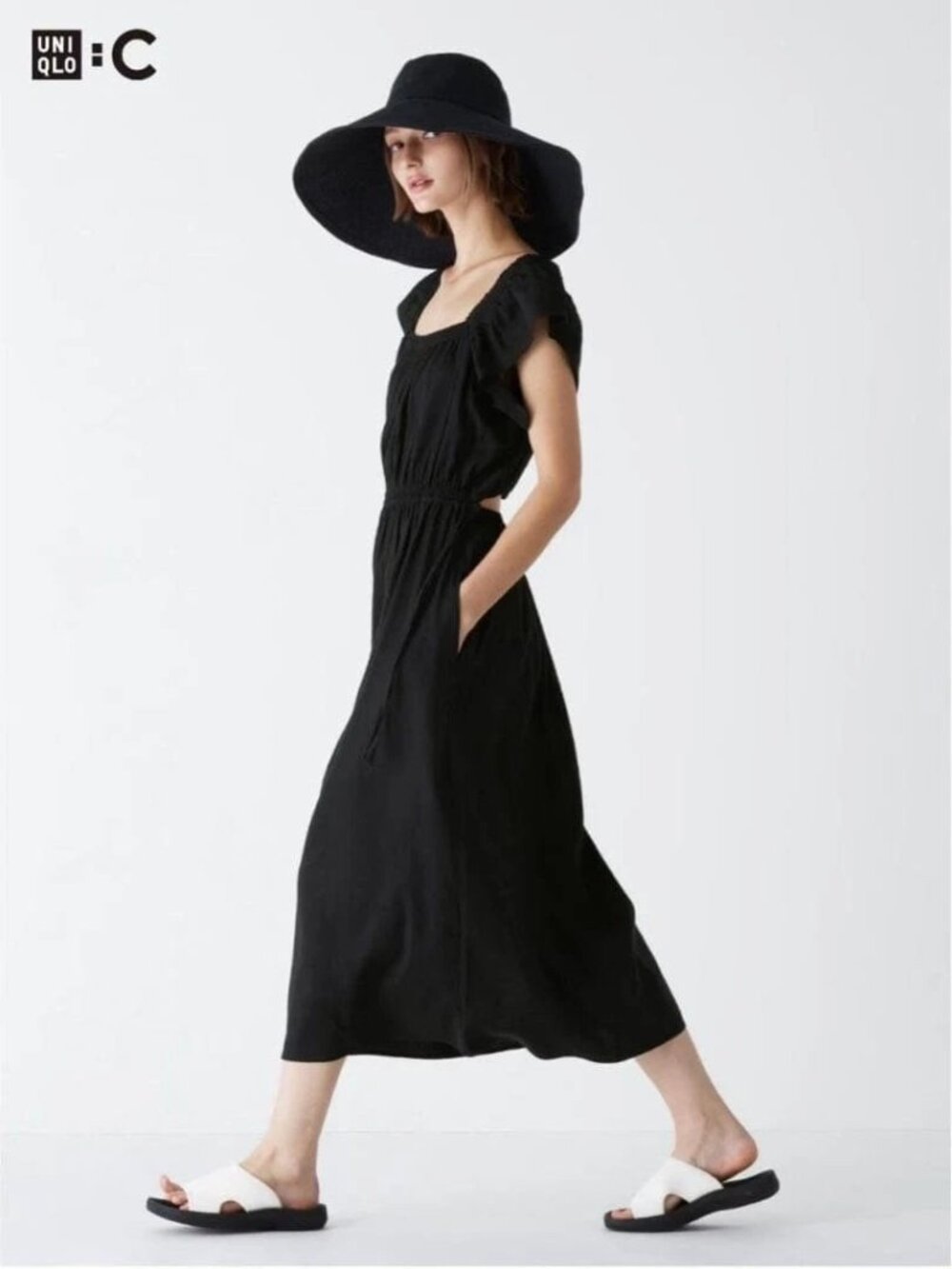 Uniqlo Size S Open Back Short Sleeve Linen Blend Sleeve Dress Square Neck Fairy